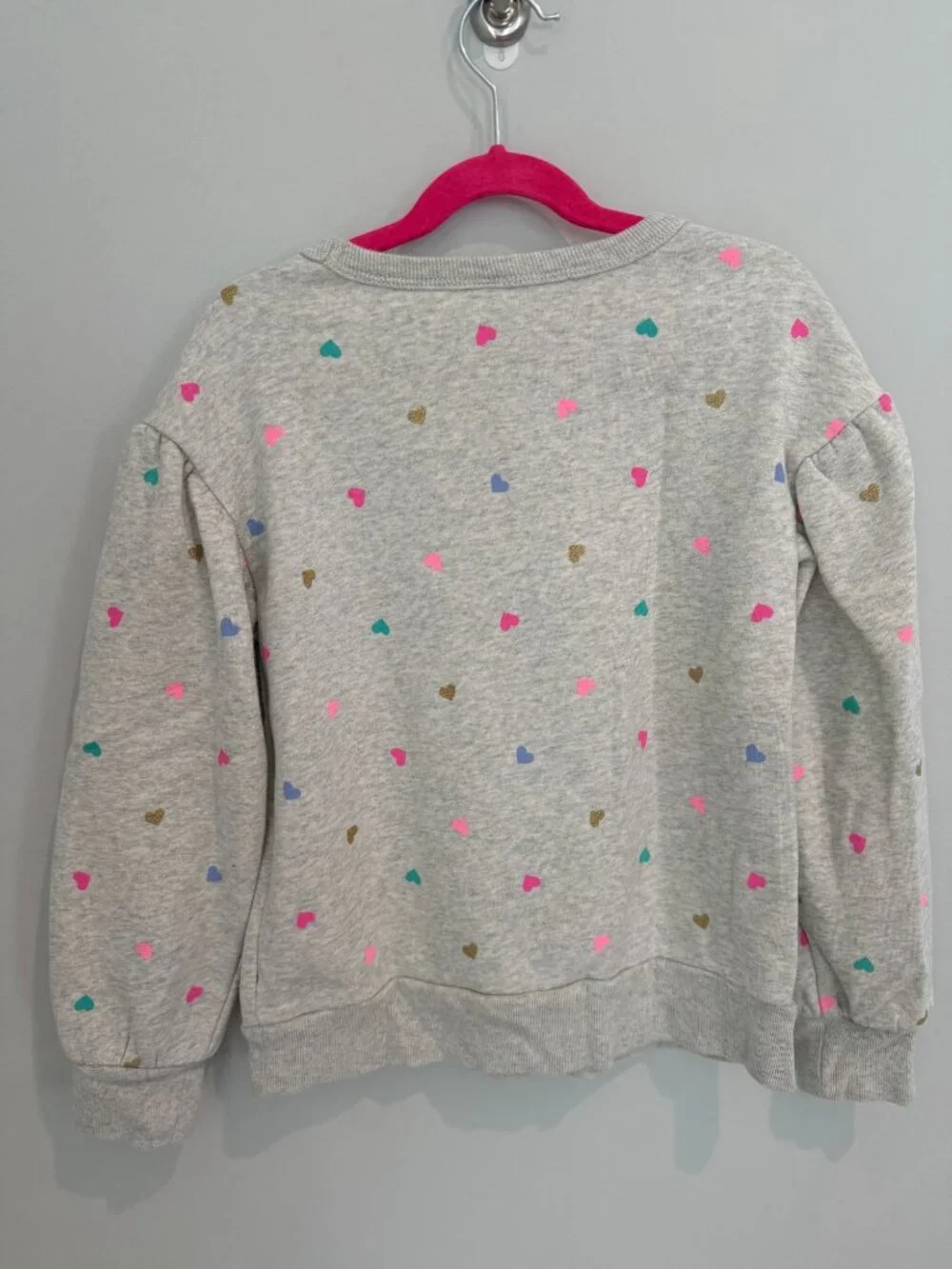 Gap Kids Girls Gray Heather Sweatshirt Size Medium 8 Multi Color Glitter Hearts
